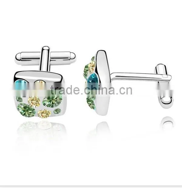 2016 Latest luxury silver copper diamond cufflinks with square high polishing cuff links