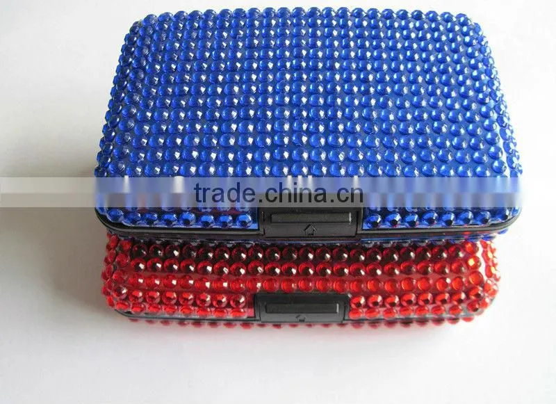 waterproof blue plastic credit card holder full with rhinestone