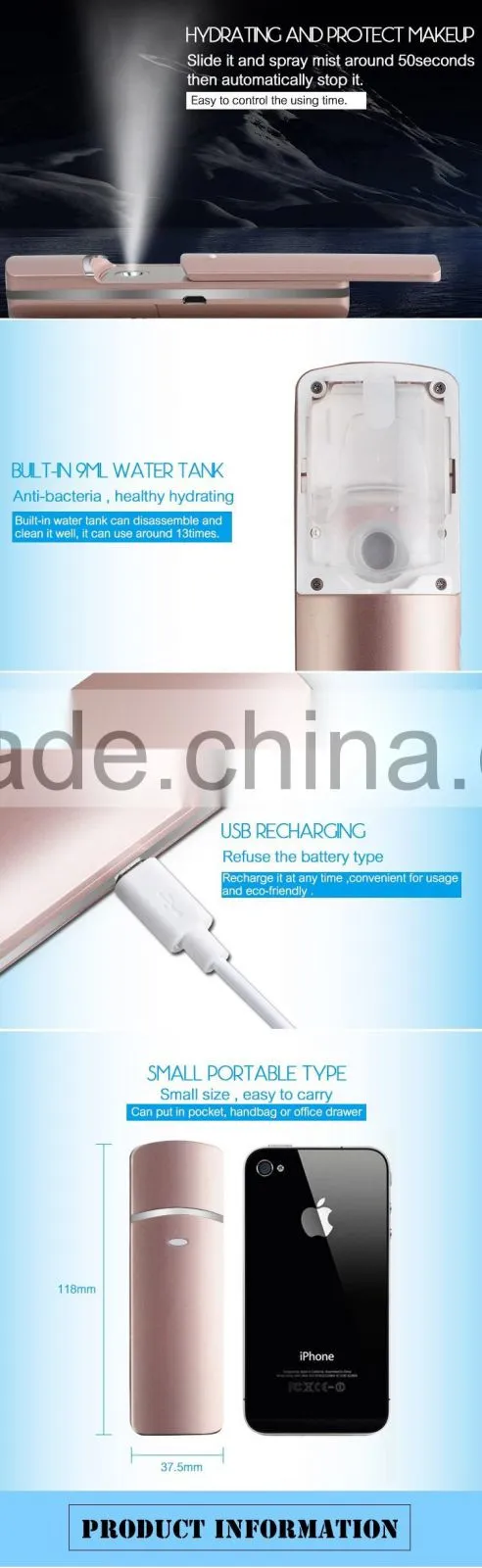 Mini Handy facial atomizer Machine with USB Charging CE ROHS ISO9001 factory price
