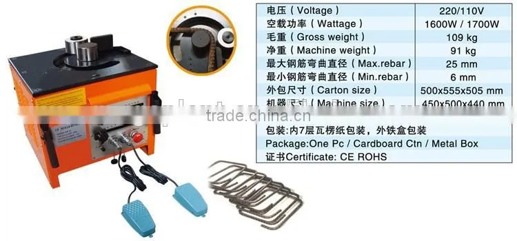 Electric 110V Small Steel Bar Bending Machine Rebar Bender With Cutter