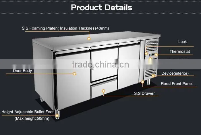 304 Stainless Steel Low Power Consumption Refrigerator/Refrigerated Counter/Freezer Refrigerator Hotel Kitchen