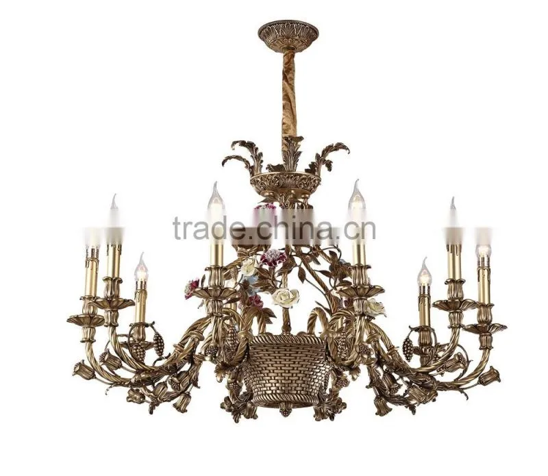French Rococo Style Porcelain Flower Chandelier With Antique Brass/ Elegant Bronze Ceramic Pendant Lighting For Home & Hotel