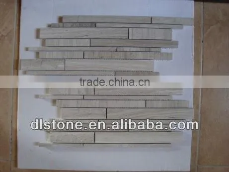 Irregular Brick Type Wooden Vein white Marble Mosaic tile 12x12 polished price
