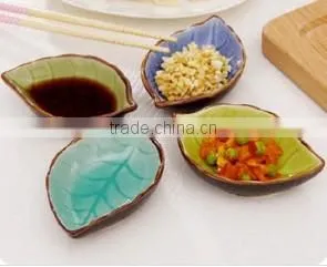 Wholesale Stock Small Order Leaf Shaped Ceramic Condiment Plate