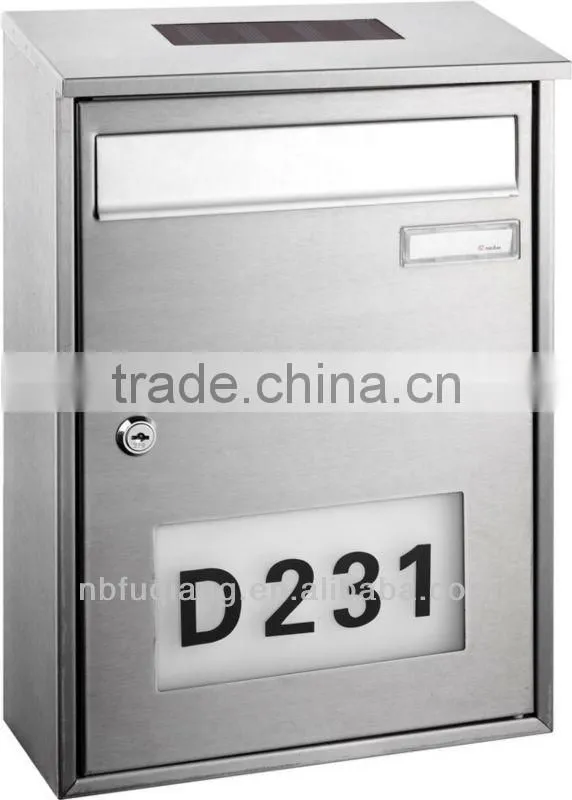 FQ-182 wall mounted stainless steel solar mailbox with house numbers light address numbers doorplate