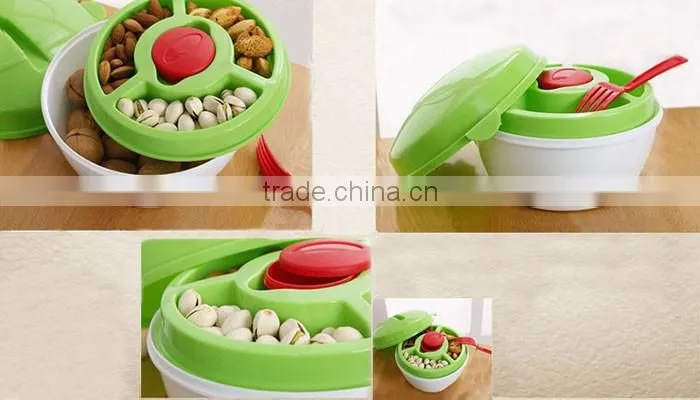 high quality kitchen product wholesale plastic salad bowl with lid and fork