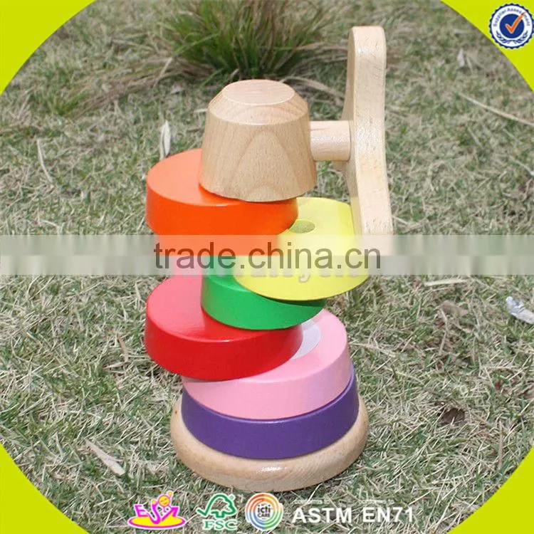 Wholesale funny kids wooden rainbow stacking blocks toy wonderful toddler wooden rainbow stacking blocks toy W13D110