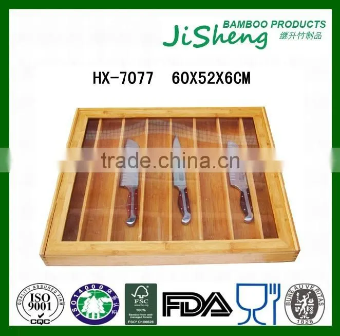 Wholesales Home Storage Bamboo Knife Organizer Box With Clear Cover