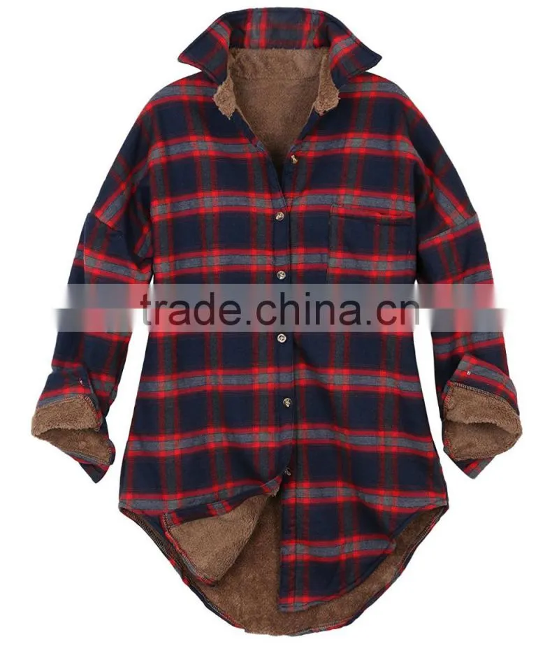 Fleece Jacket Men Women Checkered Plaid Sherpa Lined Flannel Long Shirt sherpa fleece fabric Jacket