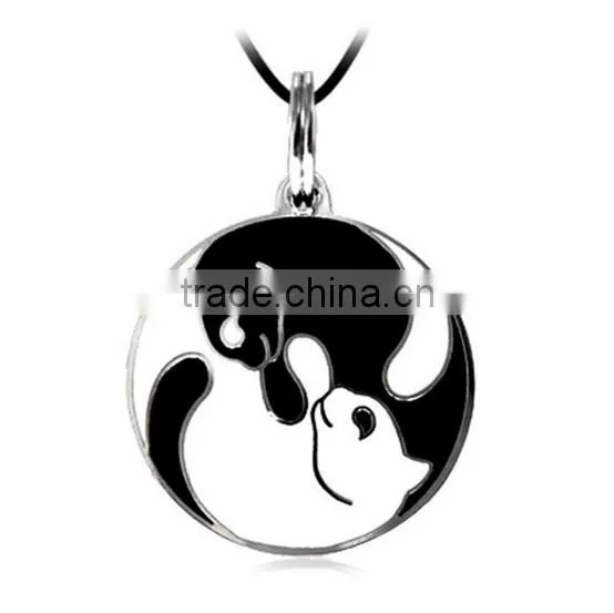 high end metal enamel yin yang cat necklace black and white animal pendant necklace for couple