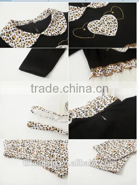 Wholesale clothing baby clothes New Arrival baby girls boutique leopard heart shap dress with leggings 2pcs outfits