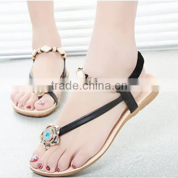 F20007H Latest design ladies flat shoes rhinestone fashion women shoes summer flat sandals