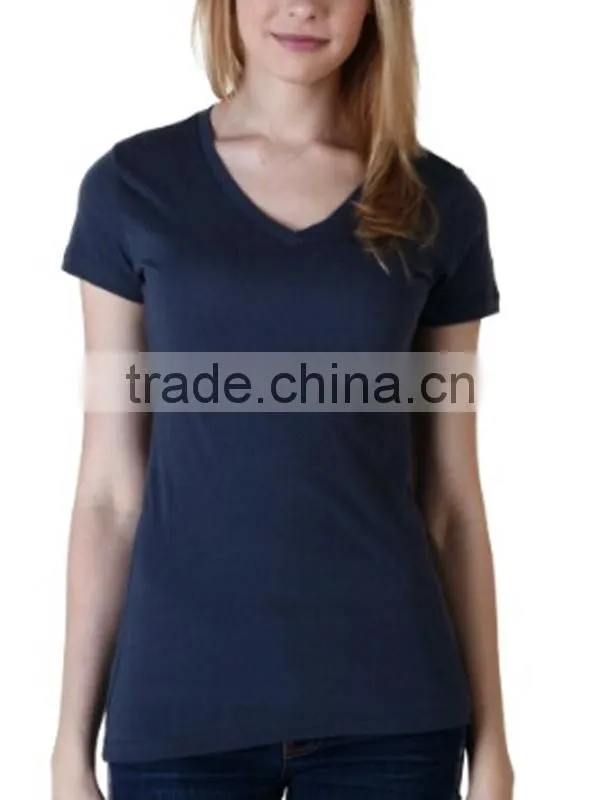 ladies blank v-neck t-shirt with short sleeve plain