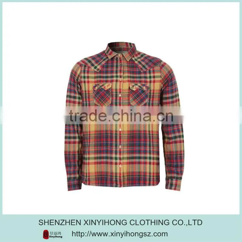 Classical Plaid Cotton Stretch Double Pocket Casual Shirts Wholesale