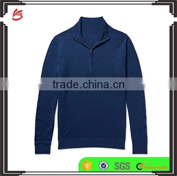 Customed Manufacturing Zipper-Up Navy Blue Sweater Men Pullover Sweater