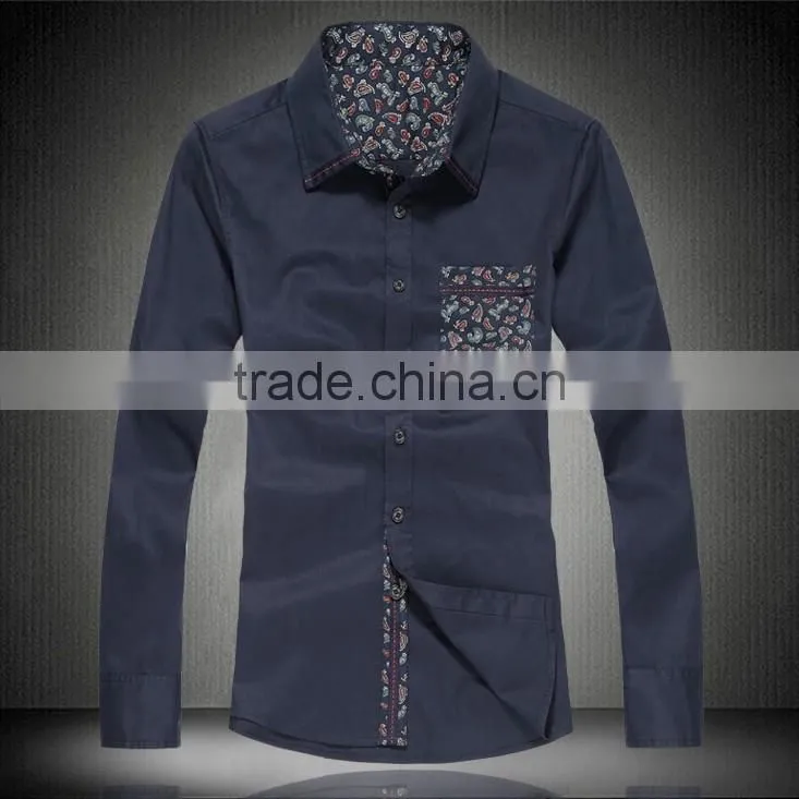 100% cotton latest fashion dress pasiley pocket men shirt