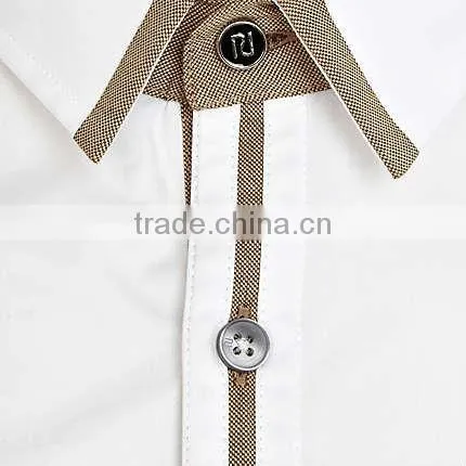 White contrast color trim long sleeve dress shirt
