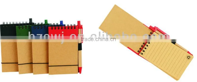 Hard kraft paper cover spiral winding pocket notebook 70grams 60sheets 16.5*8cm with paper pen