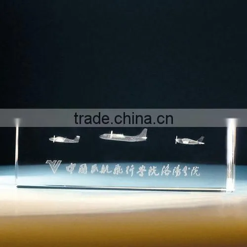 3D Laser Engraved Cube Crystal Airplane
