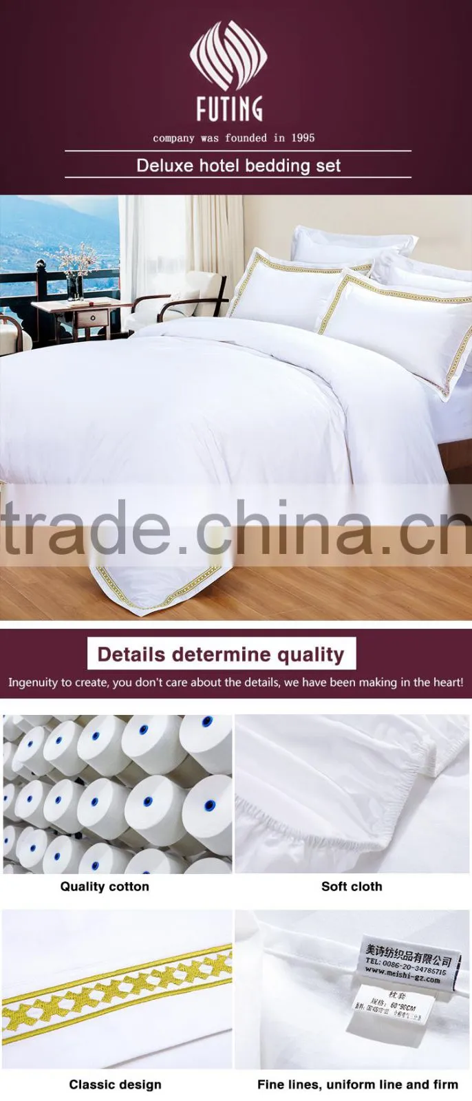 hotel 5 star bedding set luxury 100% cotton bed sheet