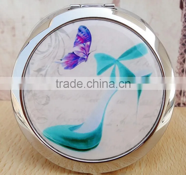 Double Sides (One is Normal,Another is Magnifying)Portable Foldable Pocket Metal Makeup Compact Mirror Woman Cosmetic Mirror