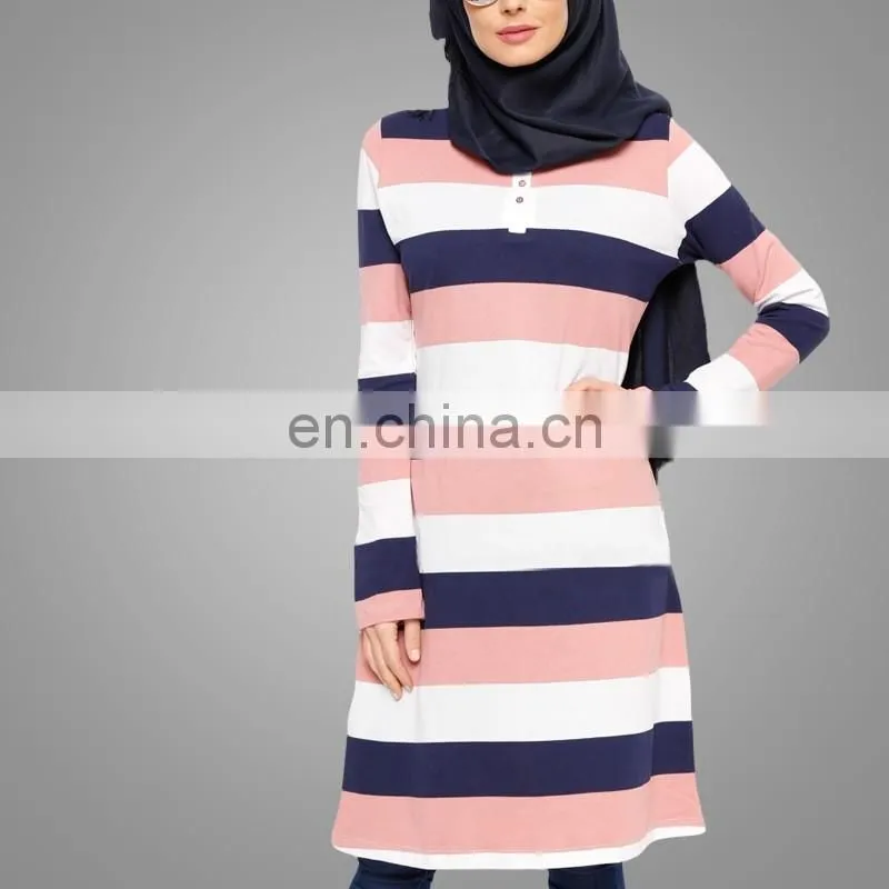 OEM Service China Factory Wholesale Muslim Ladies Tunic Top Wholesale Stripe Tunic Everyday Basic