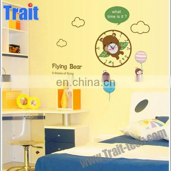 Cartoon Girl And Clock Pattern DIY Removable PVC Decals Baby Room Wall Stickers