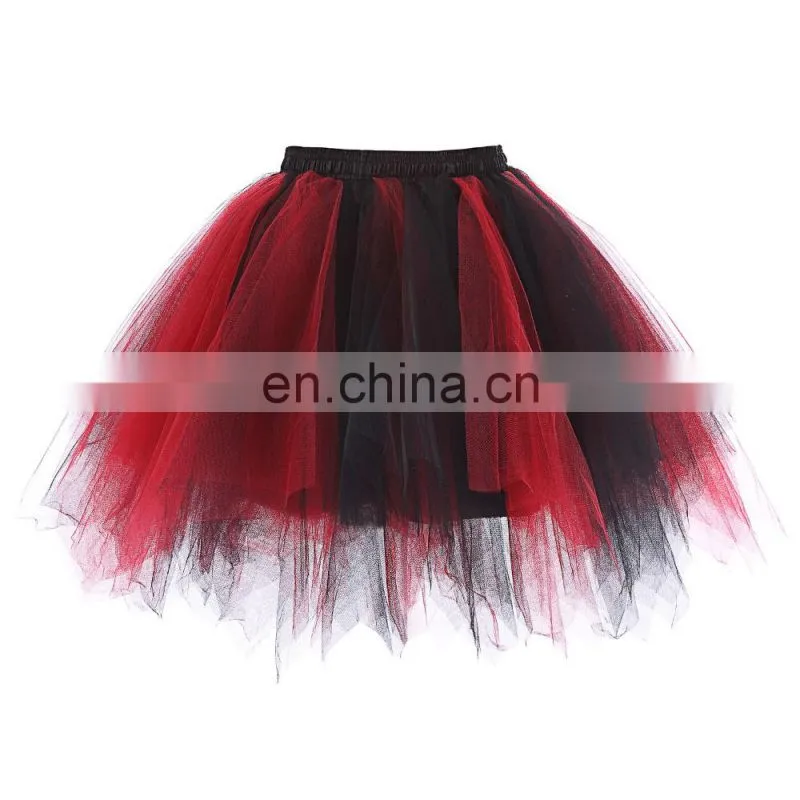 Kate Kasin Women's Soft Tulle Netting Red&Black Petticoat Crinoline Underskirt for Retro Vintage Dress KK000447-4