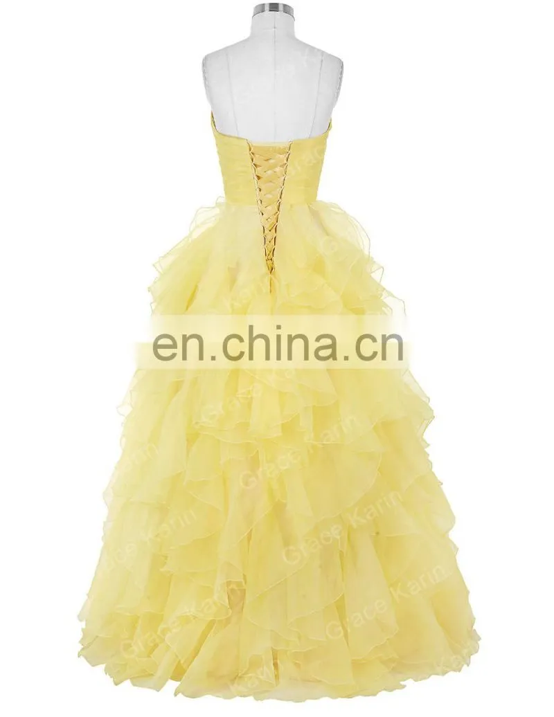 Grace Karin Strapless Off Shoulder Organza Long Ball Gown Western Quinceanera Dress For Daughter CL3411-2