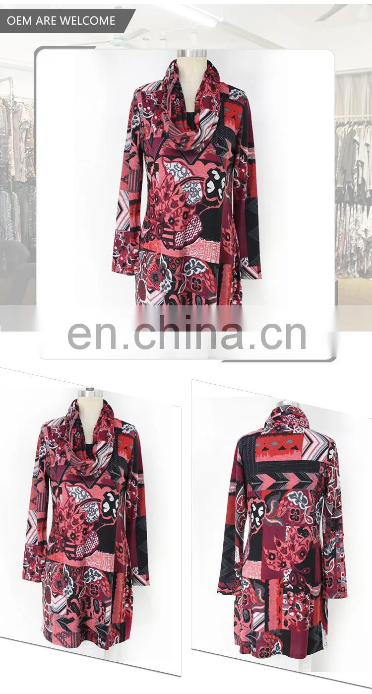 Turkish style one piece cowl neck multi color retro ropa mujer tunic for female