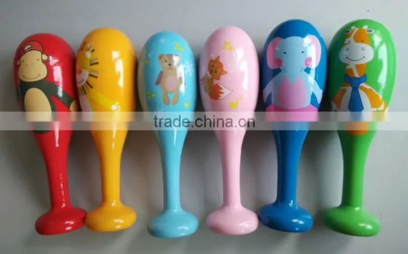 2016 New Design Wooden Maracas Prevent Swallowing Musical Maracas Most Popular For Kids Educational Musical Toys