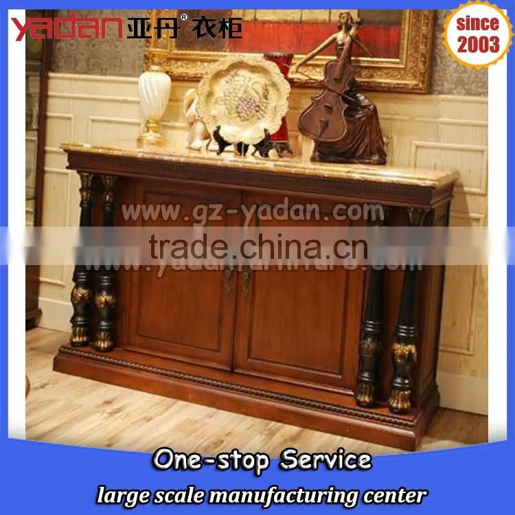 walnut color classic console table with 2 drawers and griotte top,console table back of sofa