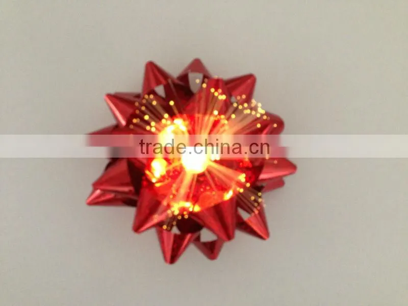 Glitter Ribbon Star Bows and Ribbon Eggs Package with PVC box/2.5 inch Pink LED Lighting Star Bow for Christmas/party Decoration