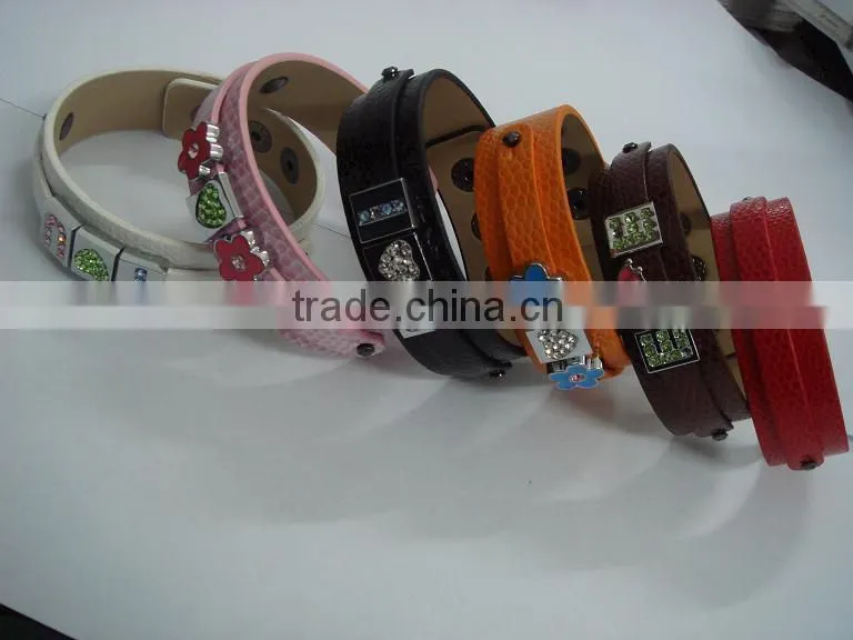 Slide Charms Double Layer PU Leather Wristbands