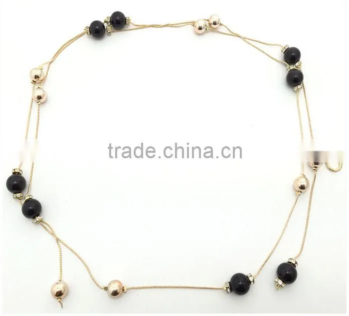 New Metal Waist Chain Belt Rhinestone Studded Peal Belt Lady's Casual Decorate Skirt Slim Chain Belt