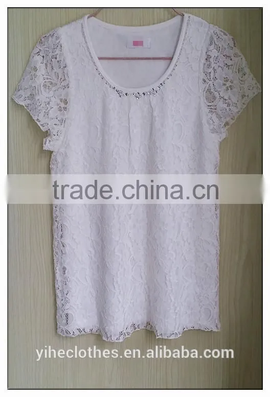 Simple lace T-shirt cap sleeve o-neck double deck T-shirt