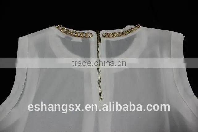 Ladies chiffon sleeveless sheer with necklace blouse