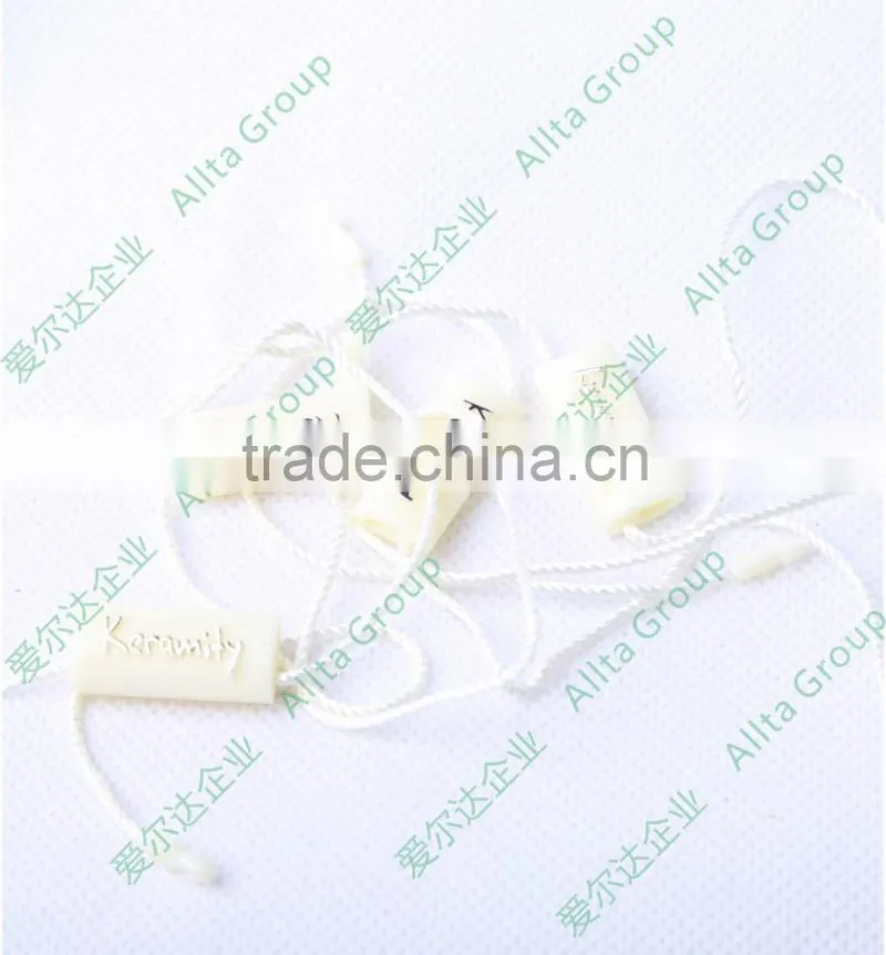 China new style custom string seal tag, hang tag string, garment plastic seal tag