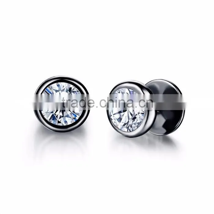 stainless steel round double stud zircon earring hypoallergenic