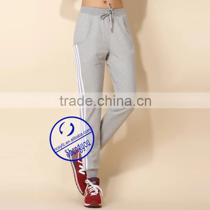 2015 custom wholesale quality womens grey color sport jogger pants