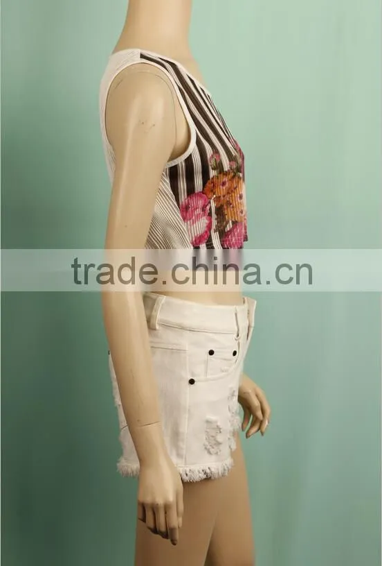 Sweet floral print ladies short jogging shirt JT1408301019