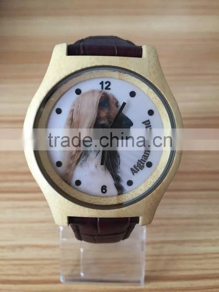 VAGES brand quartz analog genuine leather wooden bamboo watch cat