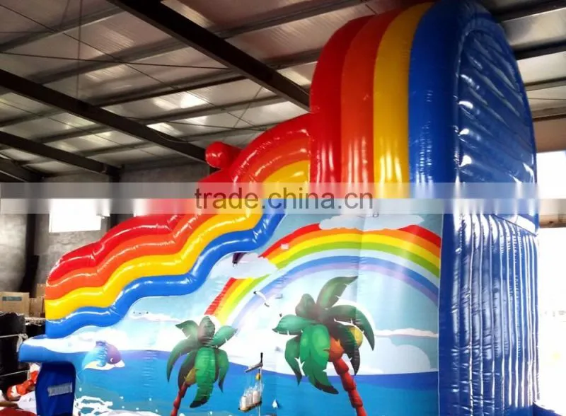 Large Inflatable rainbow water slide for pool kids play slide