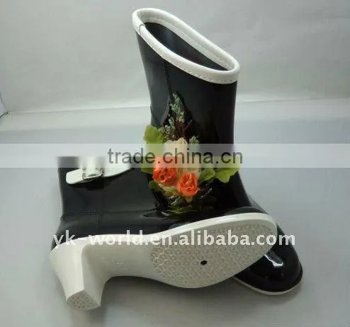 Ladies' high heel rain boots-black,pvc