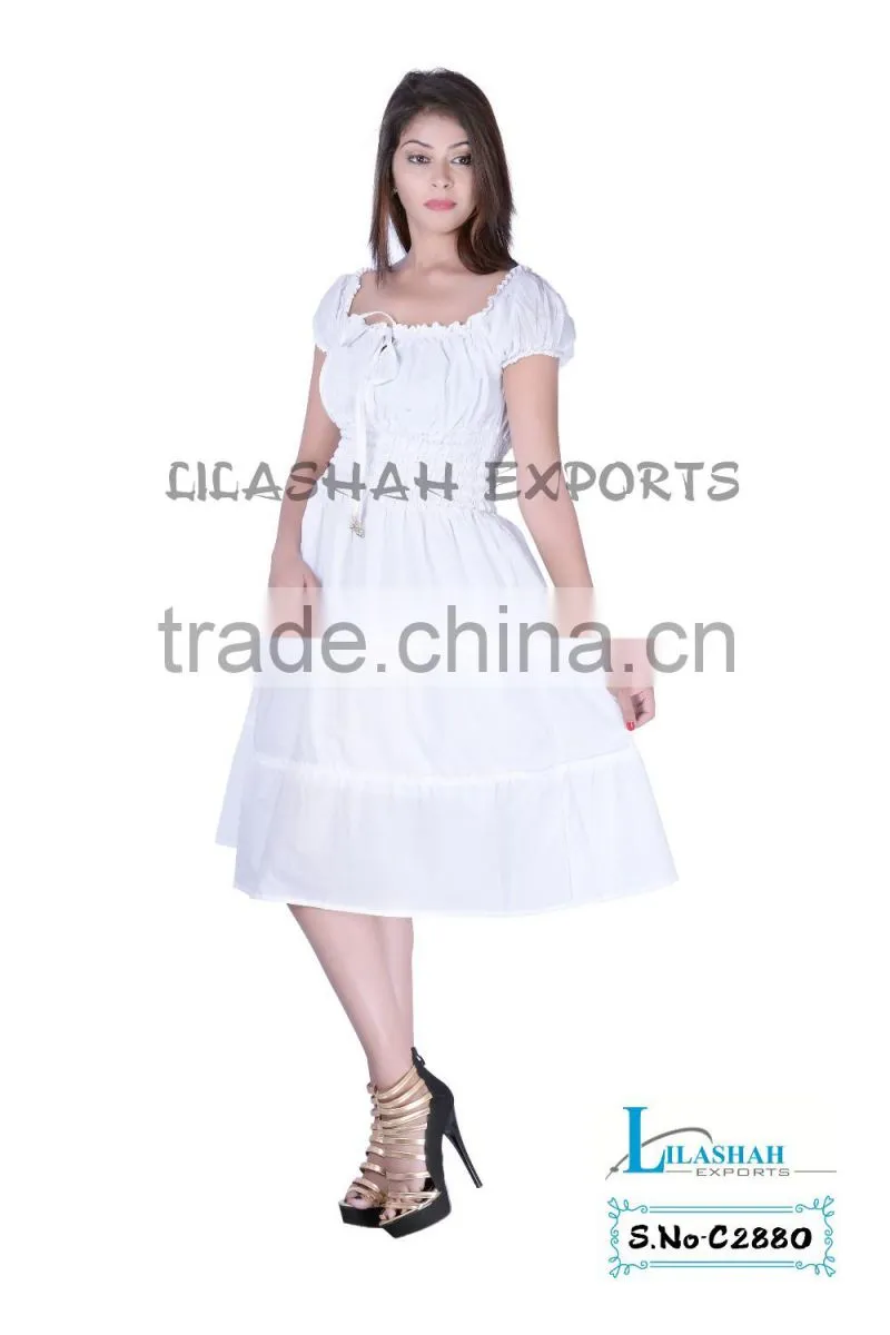 white Cotton Dress Floral Print Women Dress