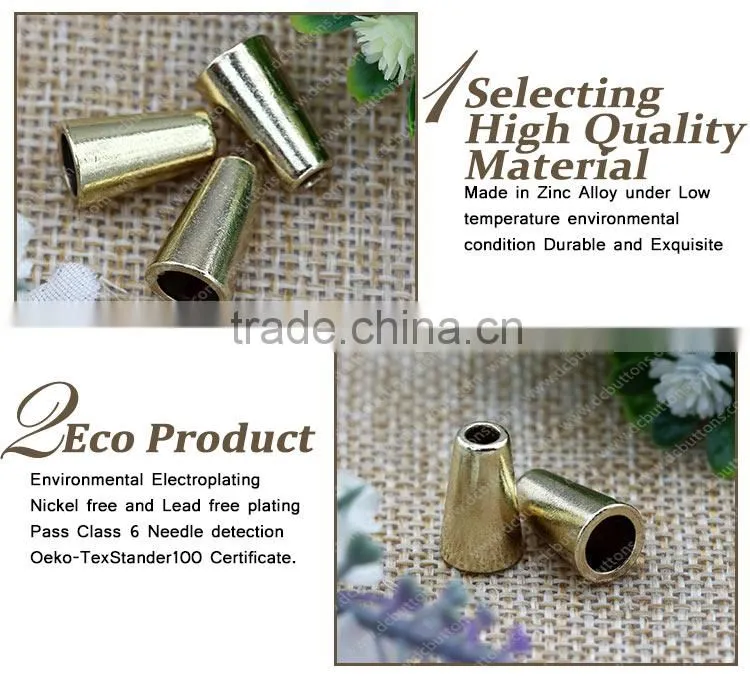 High quality brass tin metal cord end stoppers for garment