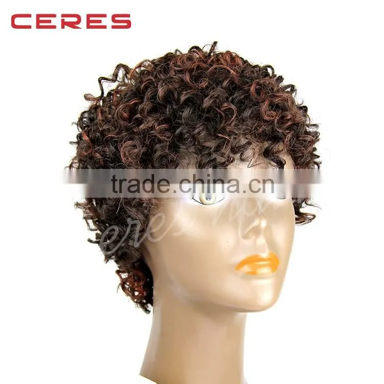 light brown Afro Short Curly Synthetic Wig, Short Hair Wig, Rainbow Wig