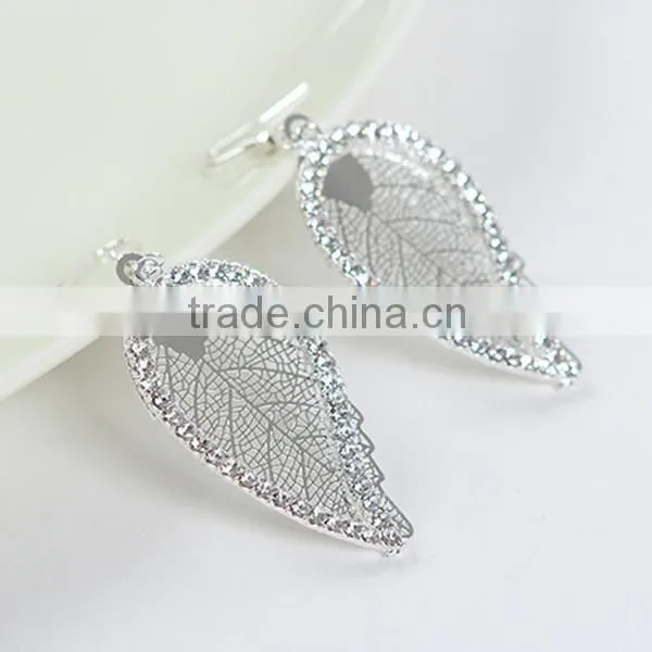 pot leaf shape diamonds gold silver color leaf earring