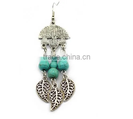 2016 Celebrity Design india Ethnic Style Leaf Tassels Pendant Turquoise Earrings