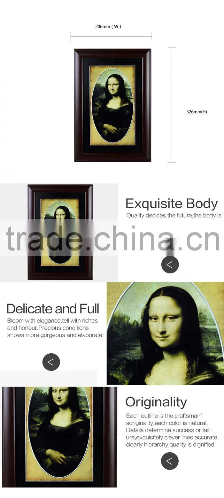 Wooden frame activated carbon beautiful Mona Lisa wall hanging paintings